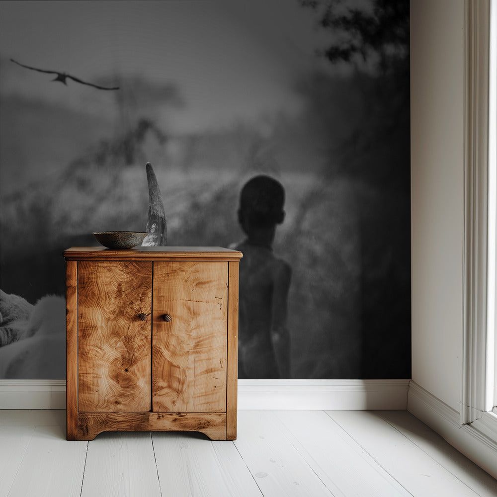Jongen en koe | Behang