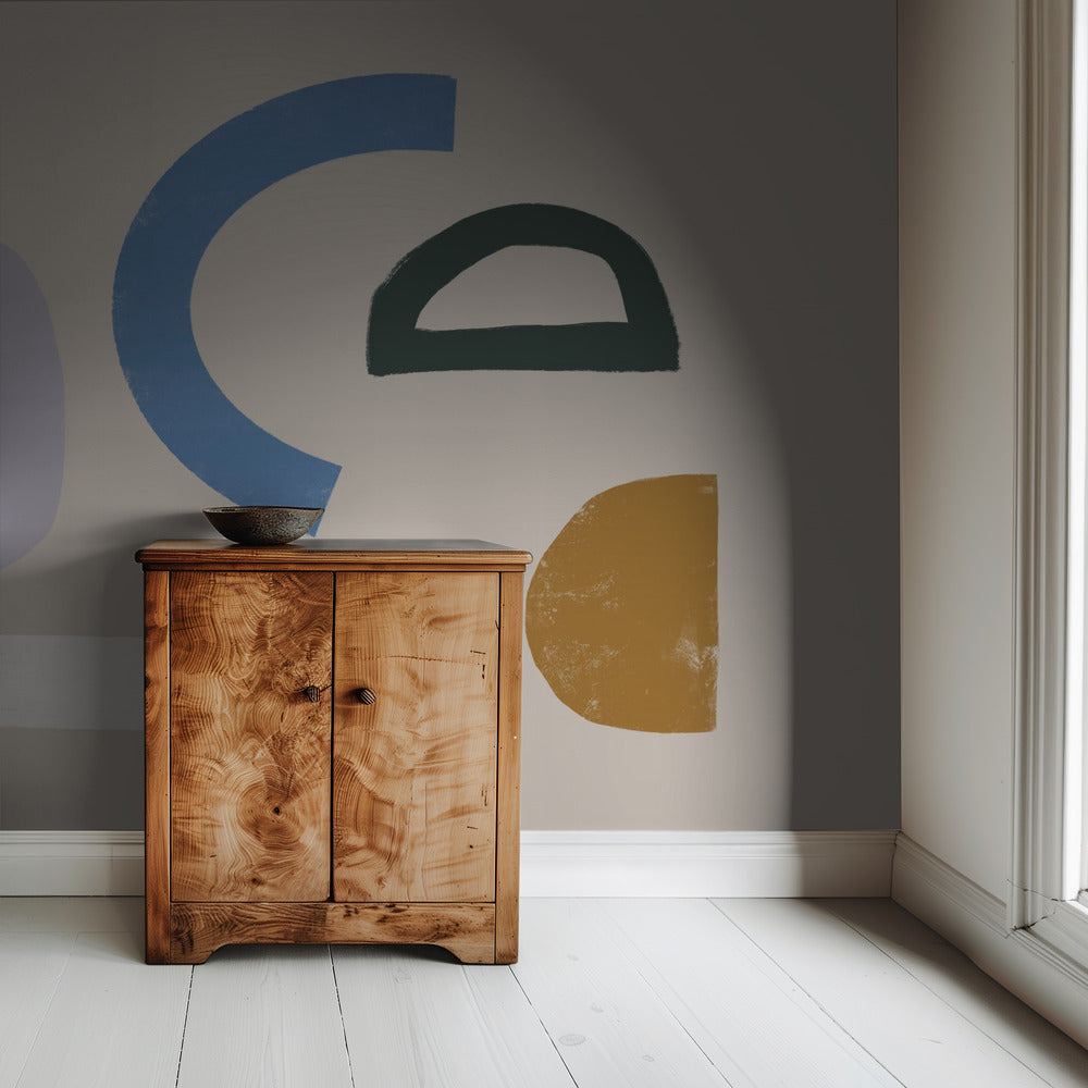 Minimalistische vormen in gedempte kleuren | Behang