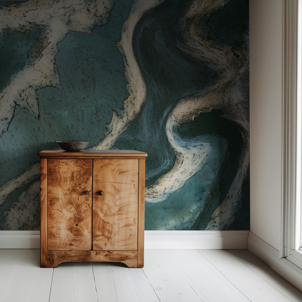 Alcohol Ink Groen Goud | Behang
