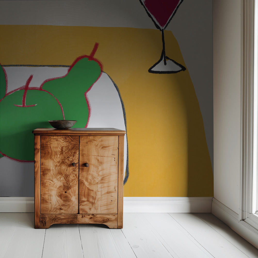 Groene peren op tafel | Behang
