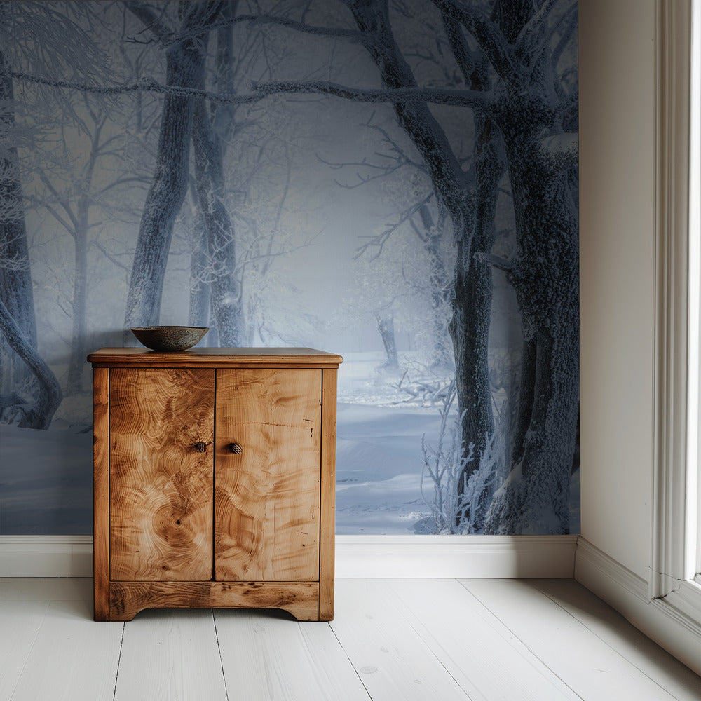 Het sikahert in het besneeuwde bos | Behang