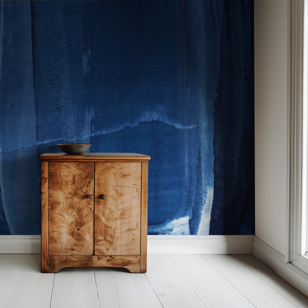 Blauwe textuur met vloeiende verticale lijnen | Behang