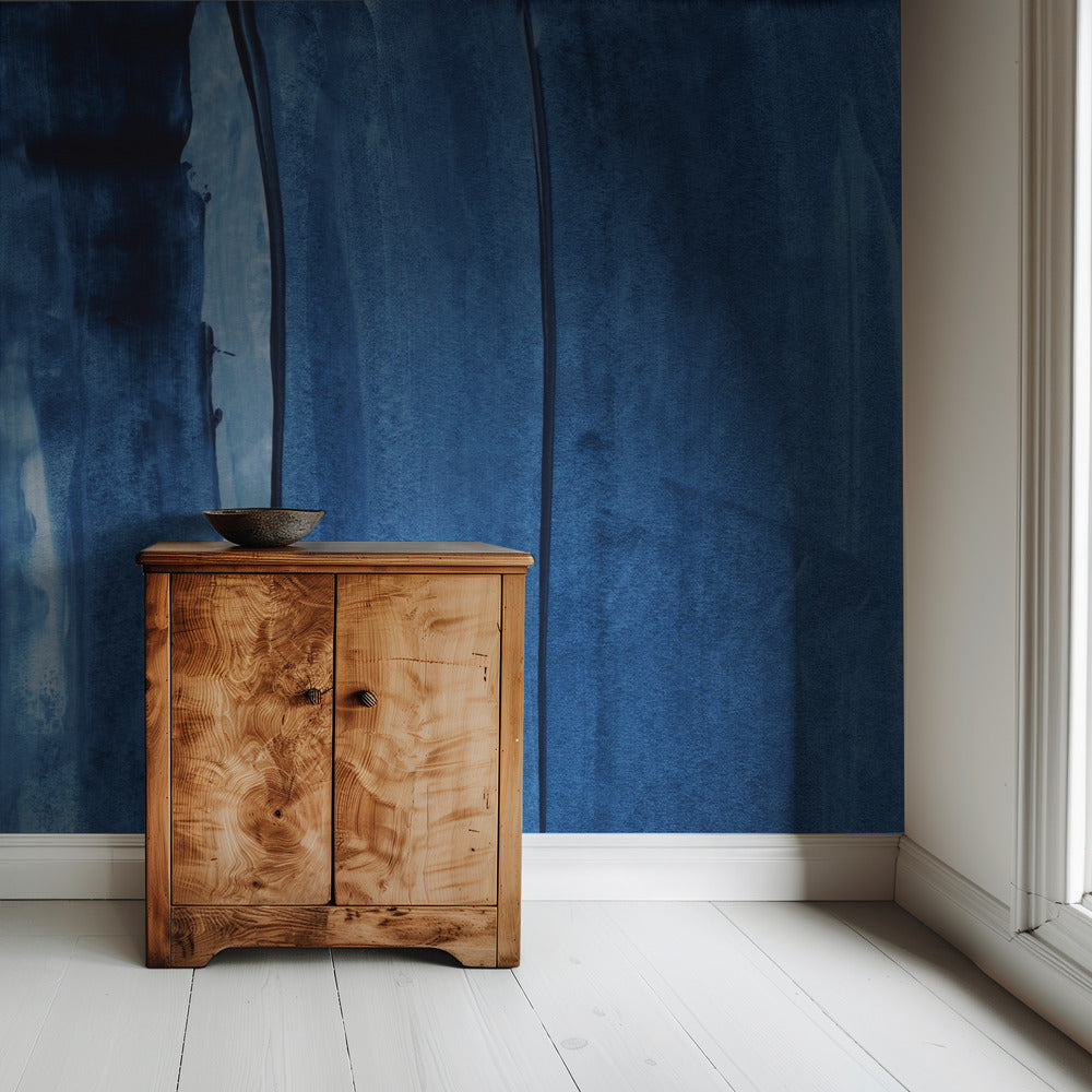 Blauwe textuur met vloeiende verticale lijnen | Behang