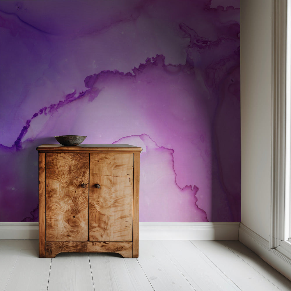 Vloeiende abstracte patronen in paarse en roze tinten | Behang