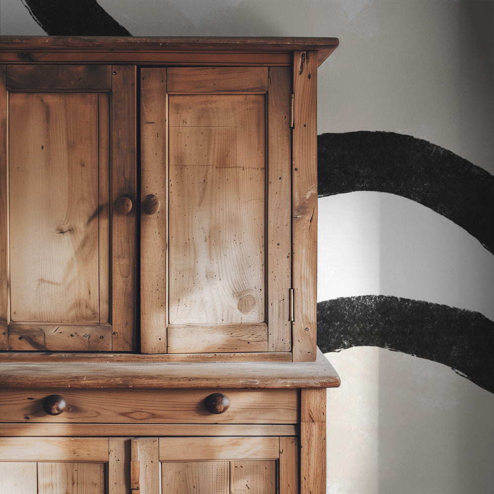 Zwarte rondingen op een getextureerde beige achtergrond | Behang