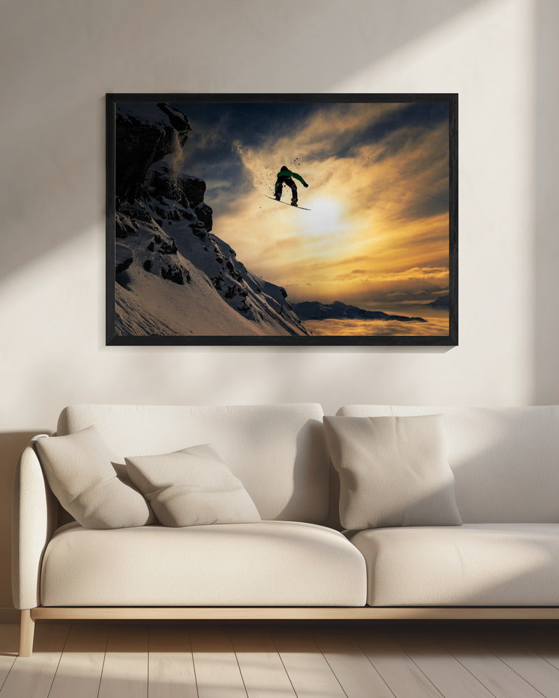 Snowboarden bij zonsondergang | Canvas