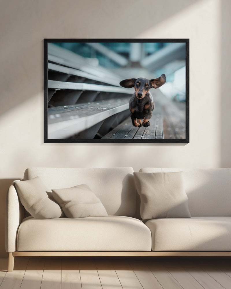 Een kleinere Hund läuft durch die Welt.... | Canvas