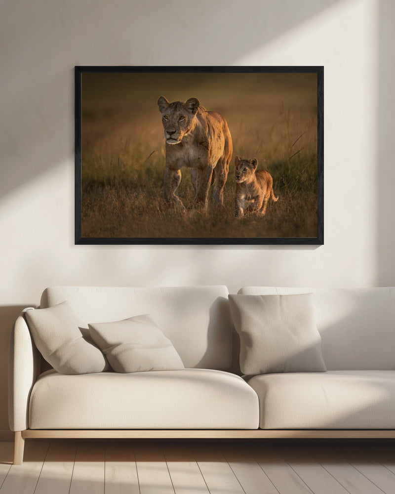 Moederleeuwin met welp | Canvas