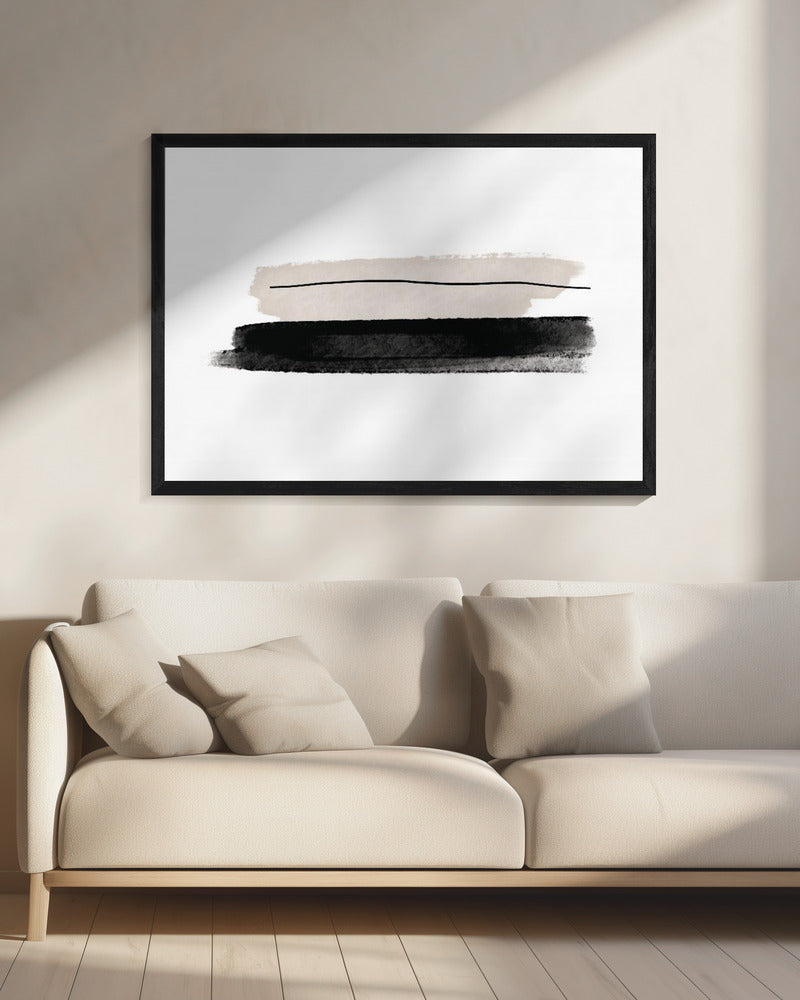 Zwarte en beige penseelstreken | Canvas