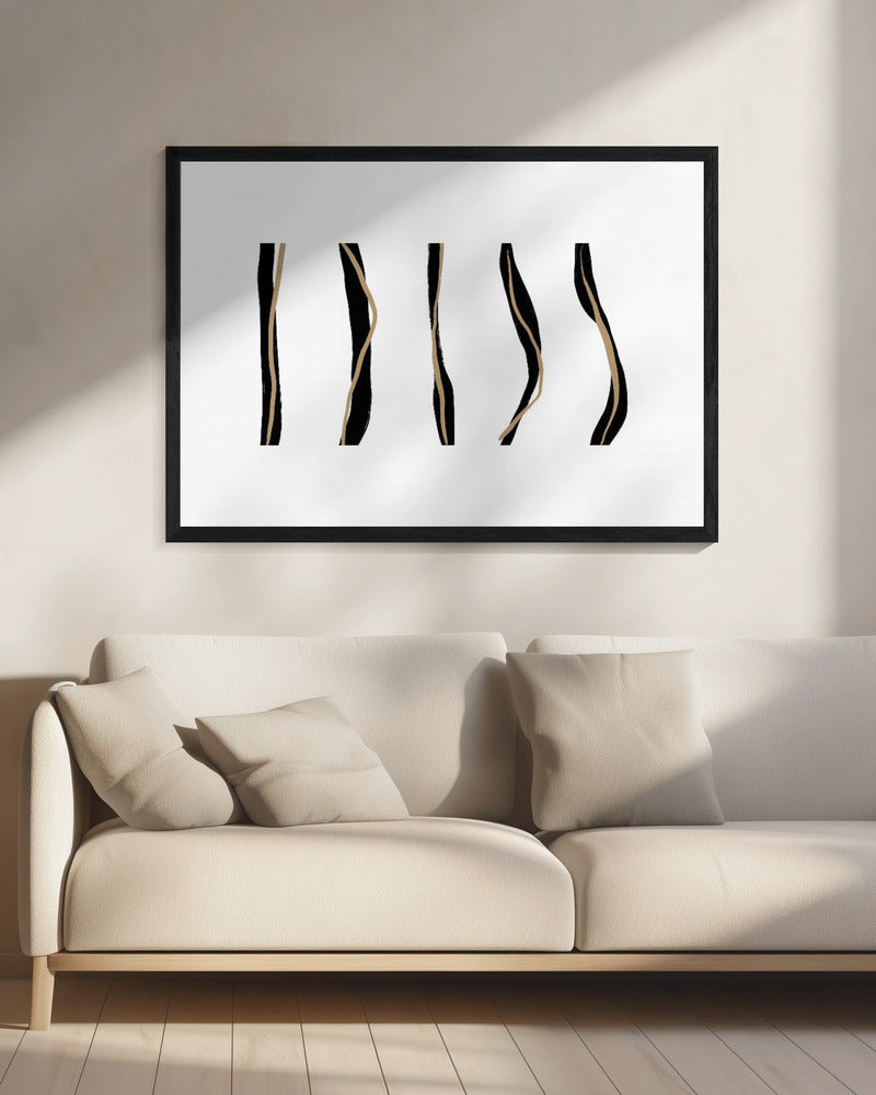 Zwarte en beige golvende lijnen op een witte achtergrond | Canvas