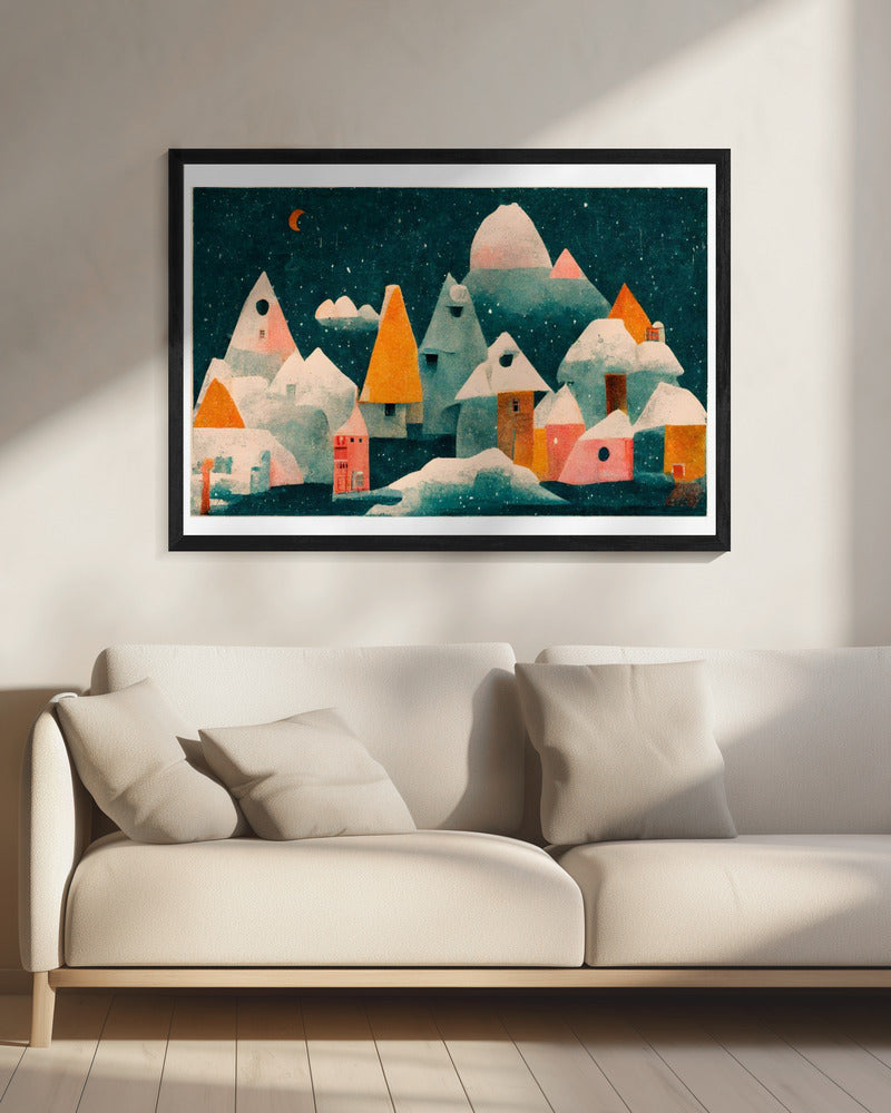 Winter Night Village | Canvas