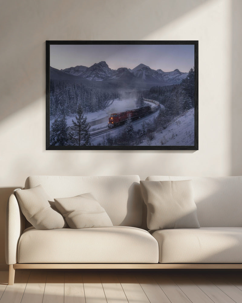 De trein in de sneeuw. | Canvas