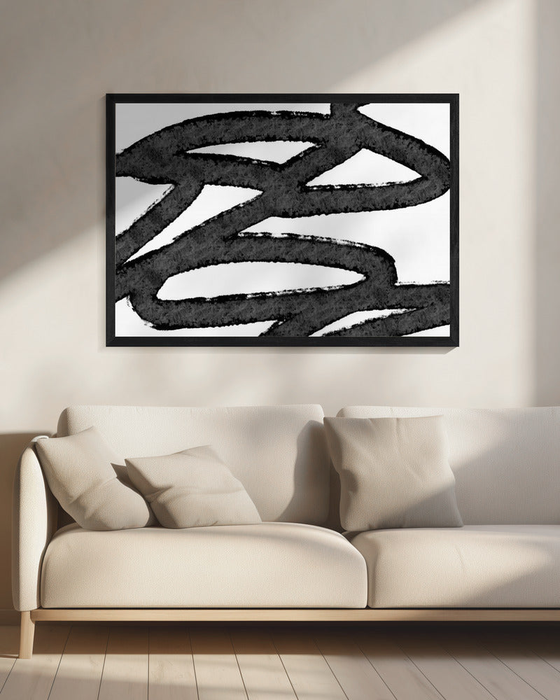 Zwarte penseelstreken op een witte achtergrond | Canvas