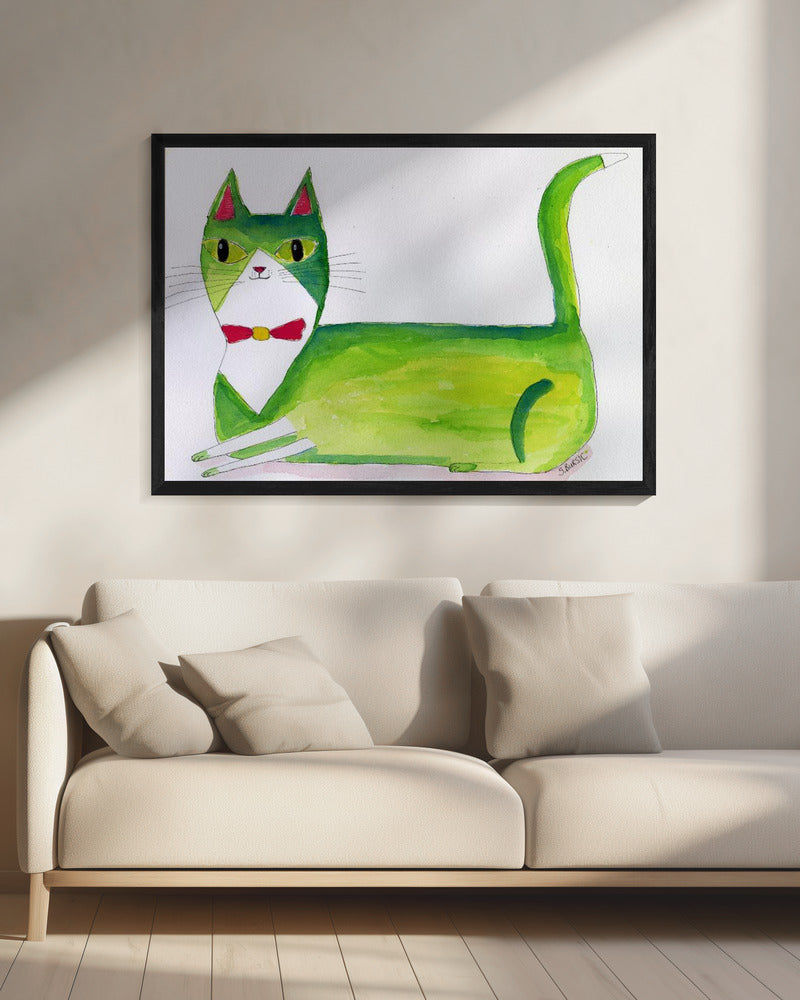 De groene kat | Canvas