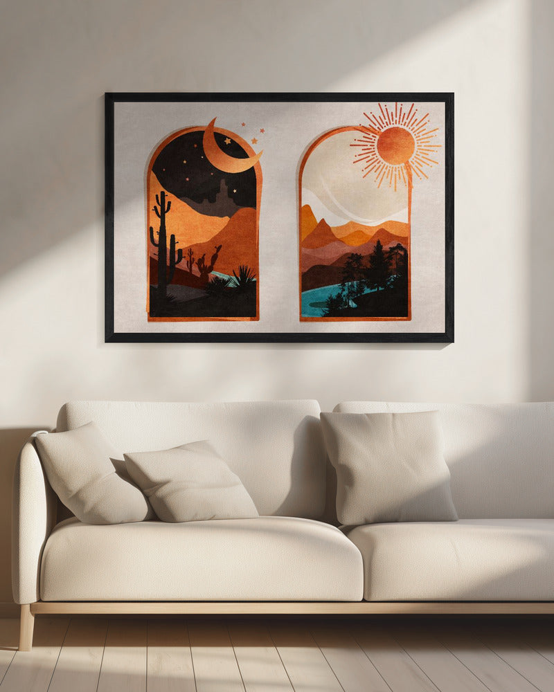 Zonsopgang en zonsondergang in de woestijn | Canvas