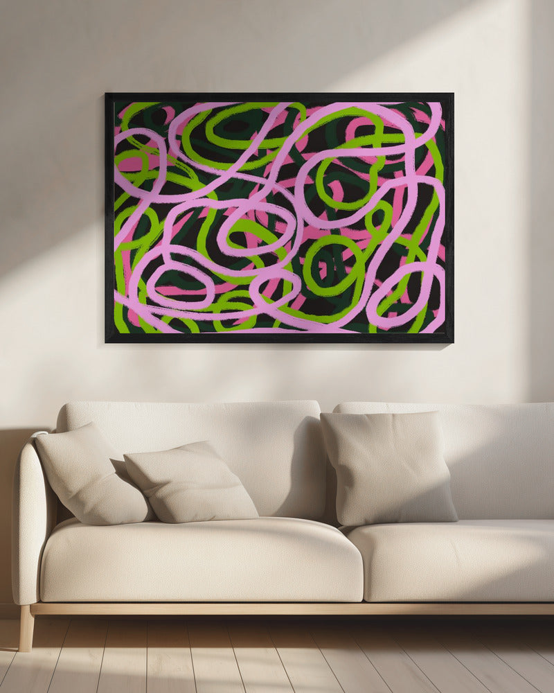 Verweven roze en groene lijnen | Canvas