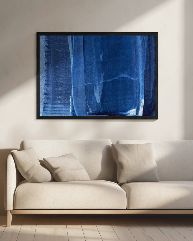 Blauwe textuur met vloeiende verticale lijnen | Canvas