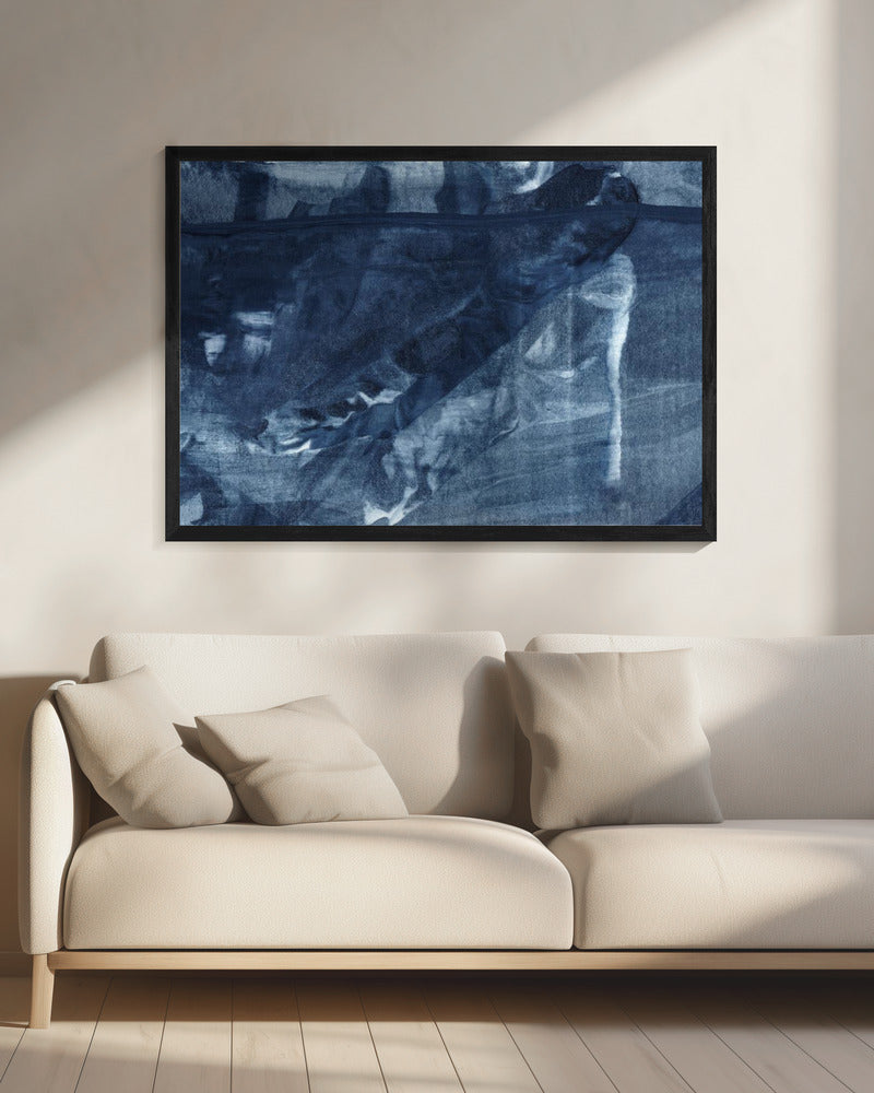 Blauwe textuur met vloeiende verticale lijnen | Canvas
