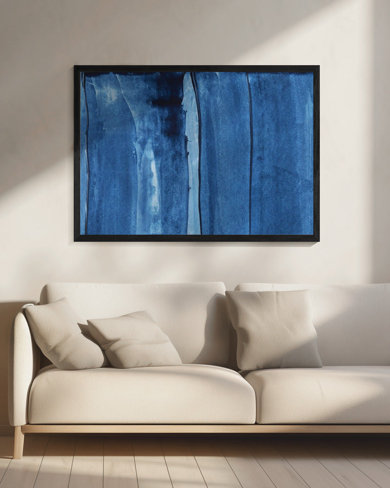 Blauwe textuur met vloeiende verticale lijnen | Canvas