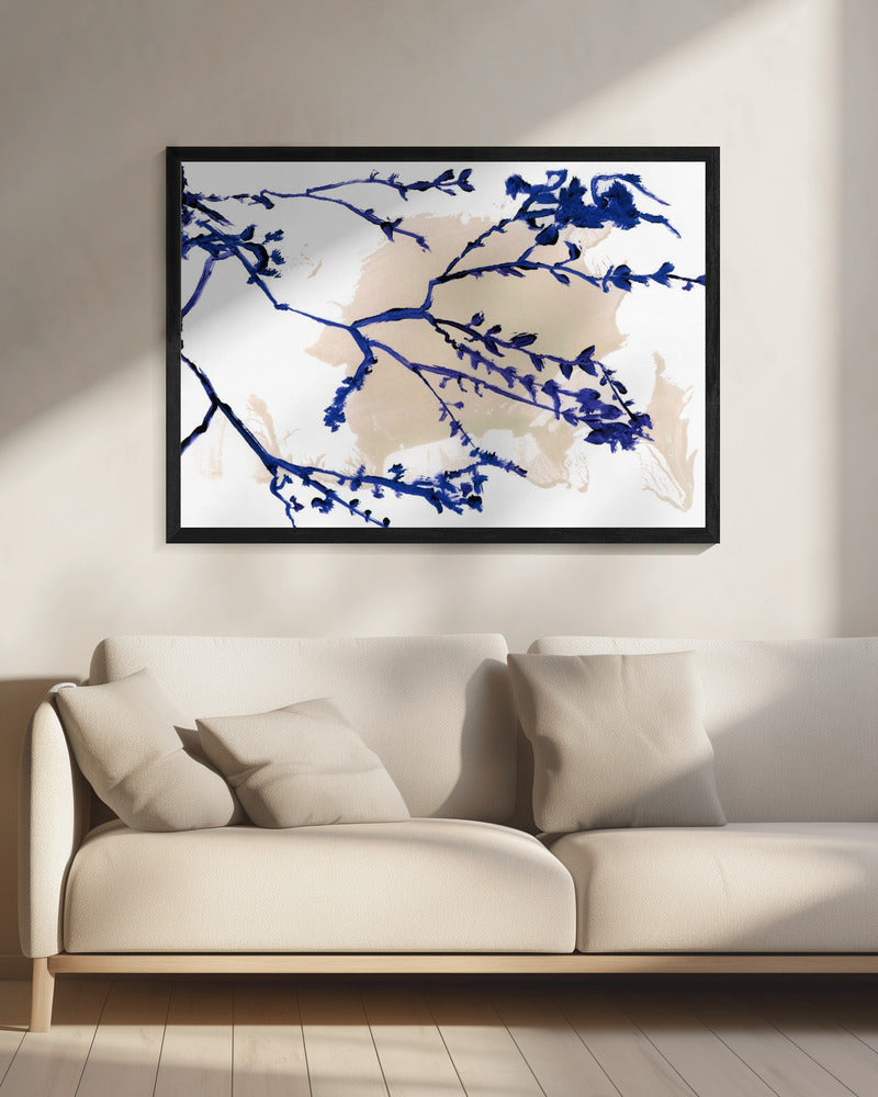 Marineblauwe bloesems op boomtakken | Canvas