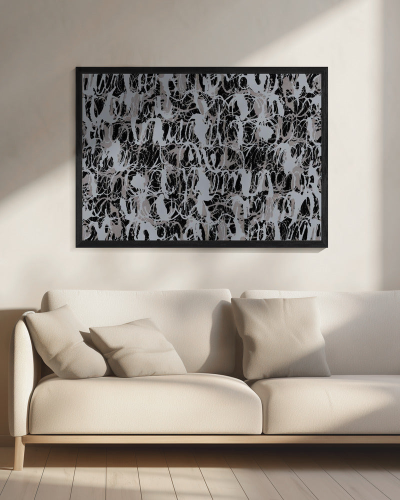 Abstracte inktwervelingen blauw zwart | Canvas