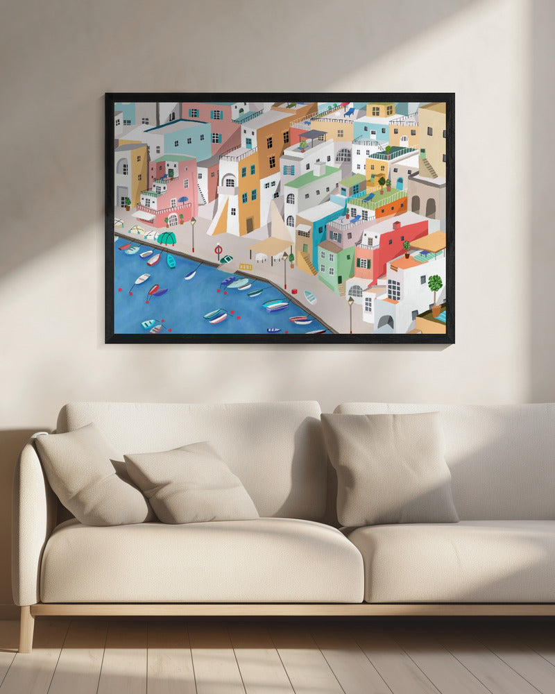 Zonnig kustdorpje, zomerplezier door Carla Daly | Canvas