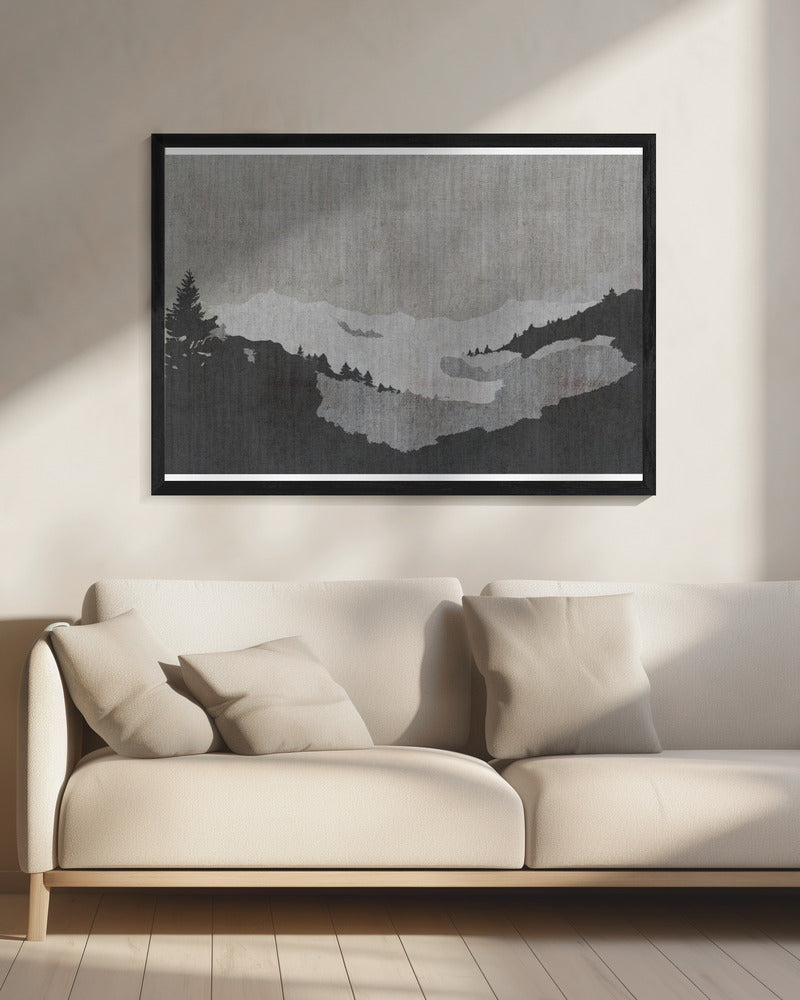 Mistig meerlandschap in inktwasstijl | Canvas