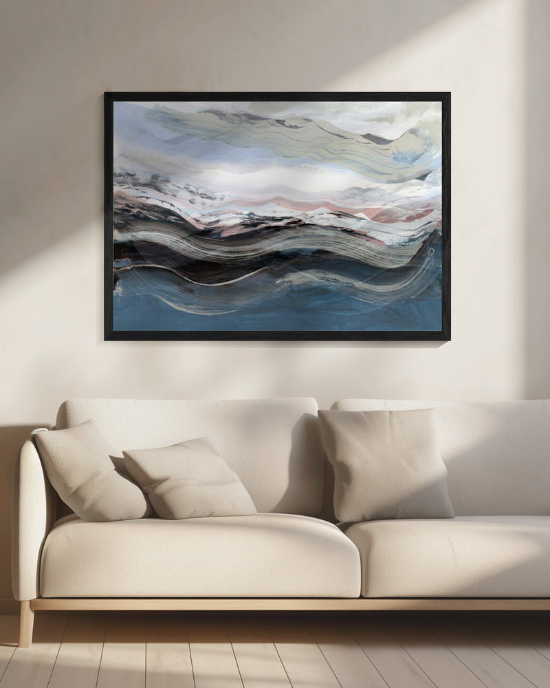 Abstract Landschap Golven Blauw | Canvas