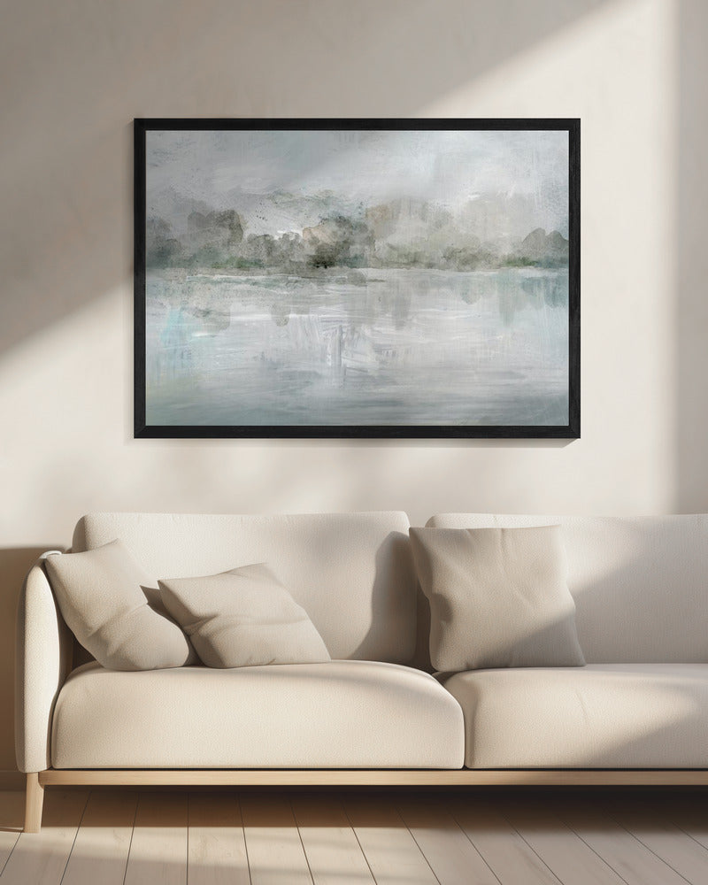 Een rustig mistig meer | Canvas