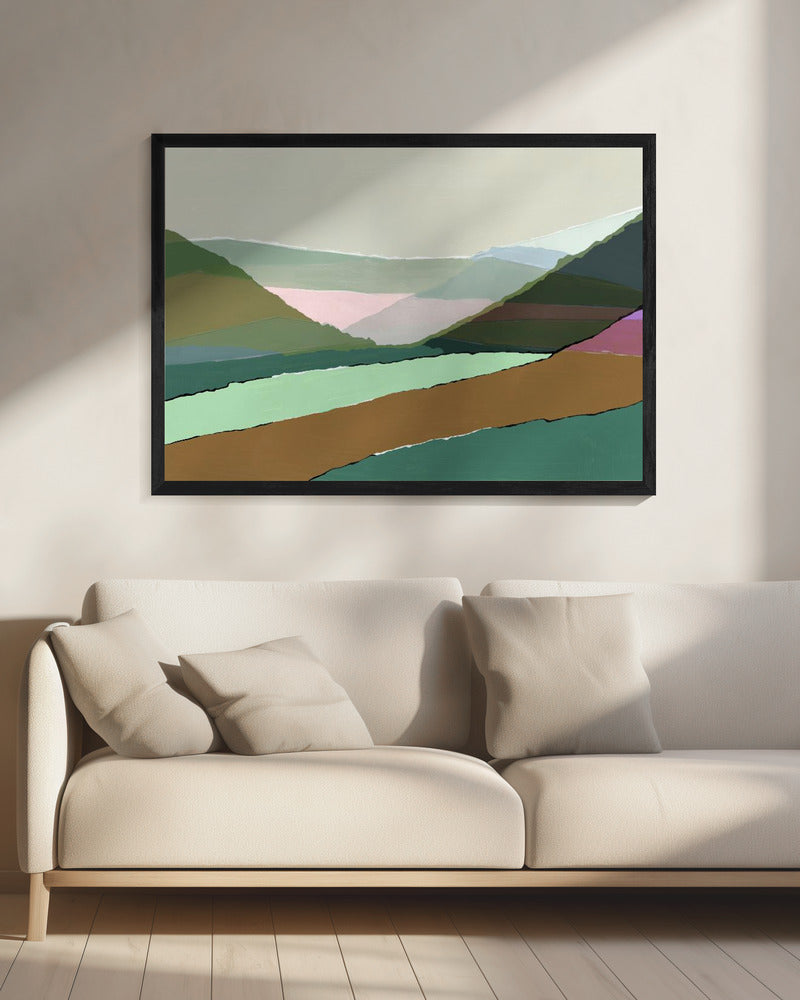 Gelaagde bergen en valleien in gedempte aardse tinten | Canvas