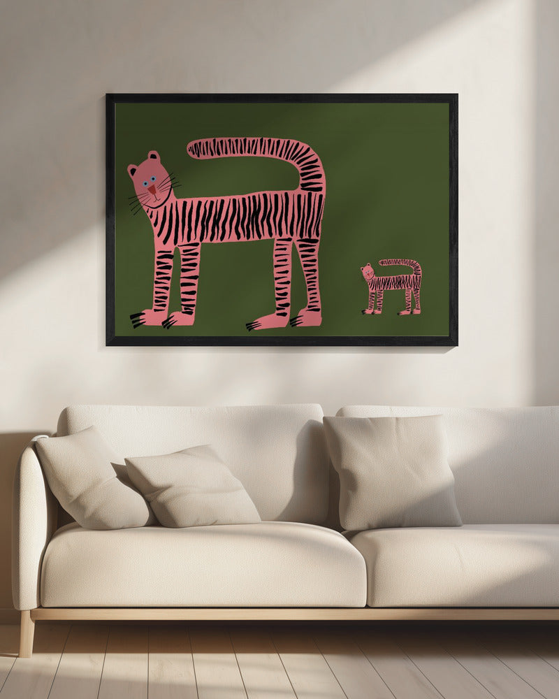 Tijgerkat en welpje | Canvas