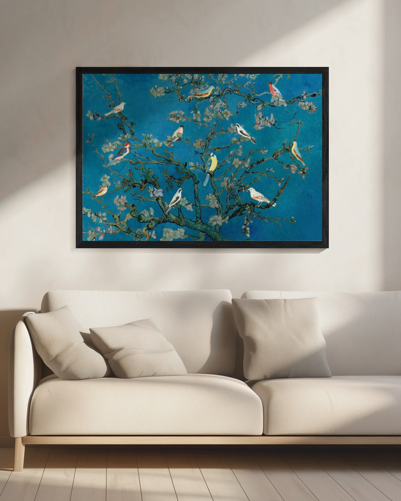 Vogels in de amandelbloesem | Canvas