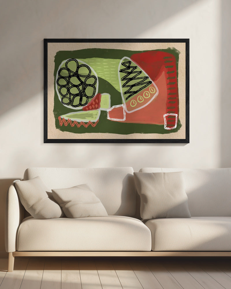 Abstract groen en rood | Canvas