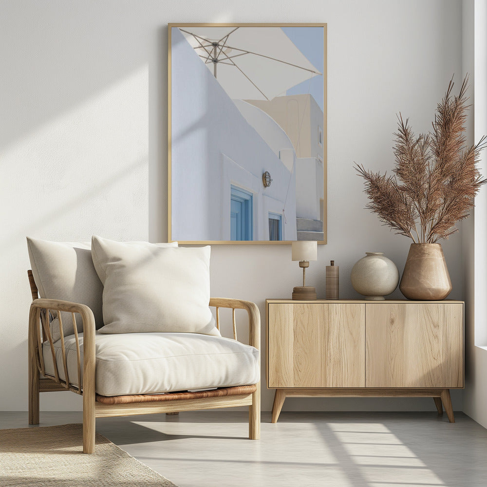 parasol en blauwe deuren | Poster