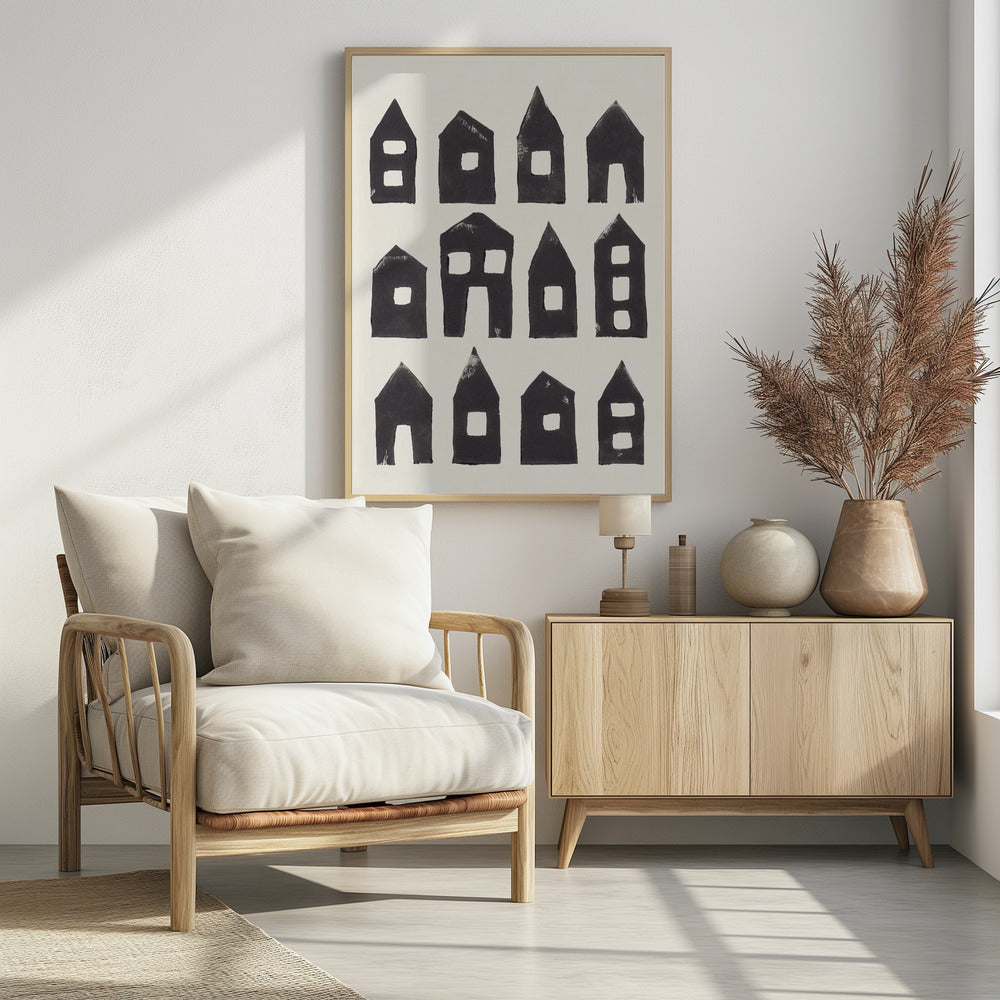Tiny Houses #1 | Handgedrukte linosnede | Poster