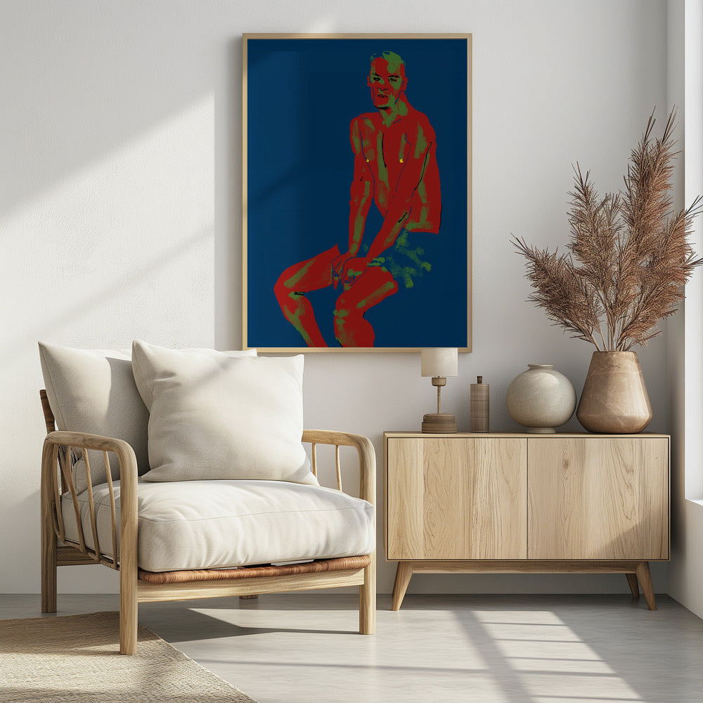 Een man poserend in het blauw | Poster