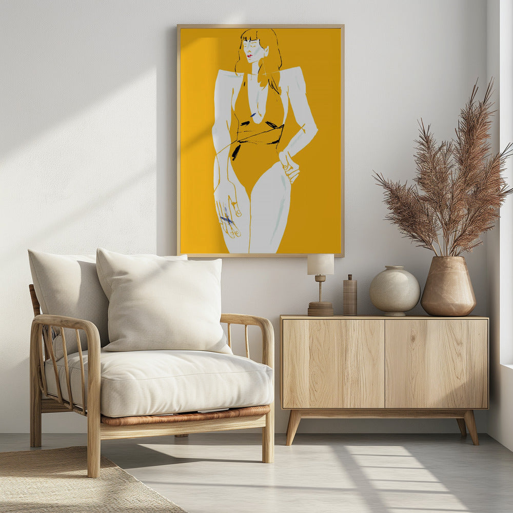 Meisje in badpak geel | Poster