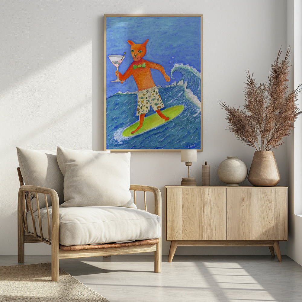 Surfende cocktailkat | Poster