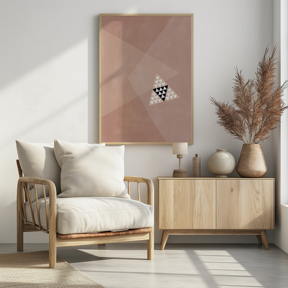 Geometrisch ontwerp met een centraal driehoekig patroon | Poster