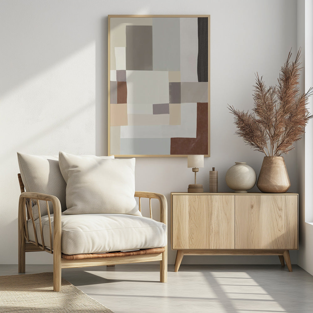 Neutrale kleur geometrisch abstract 02 | Poster