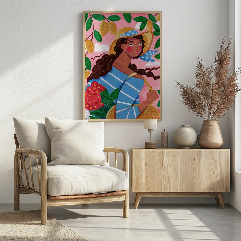 Portret van een vrouw aan de Amalfikust in Italië | Poster