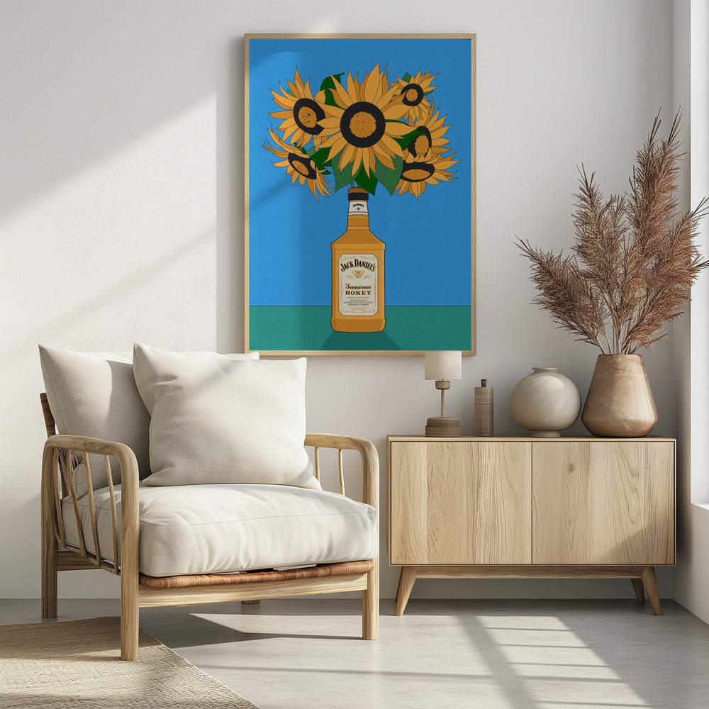 Zonnebloemen in honingwhisky retro-illustratie | Poster
