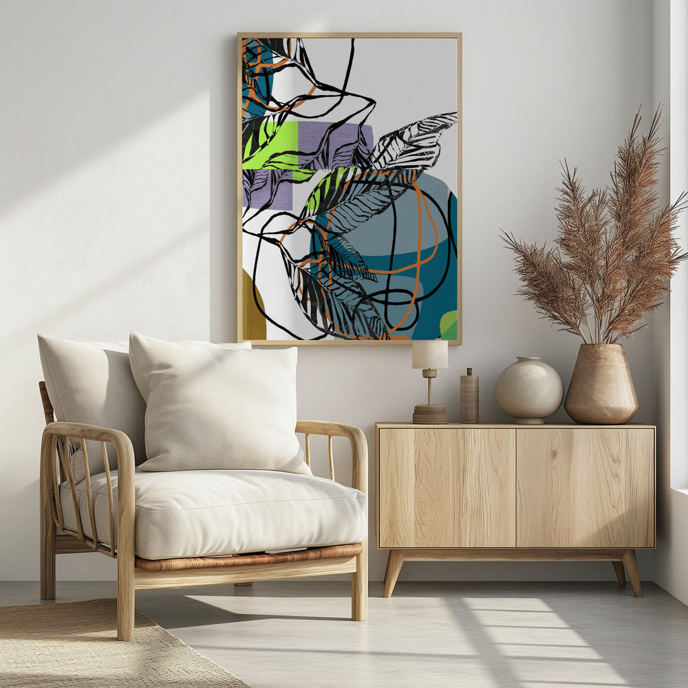 Abstracte zwarte bladeren met kleur nr. 1 | Poster