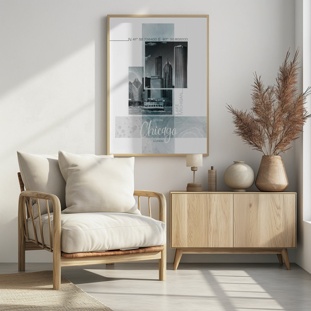 Posterkunst CHICAGO Skyline | turquoise marmer | Poster