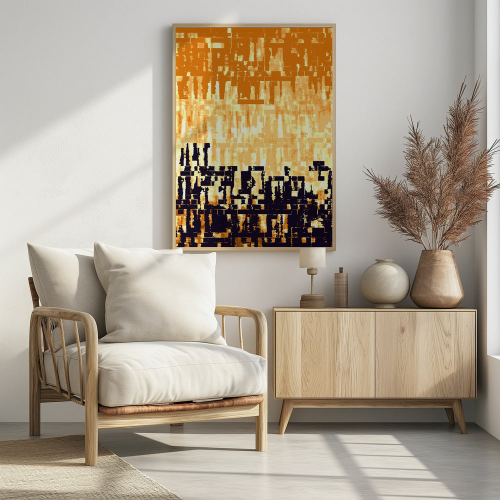 Oranje en zwart kleurenpalet met gepixelde texturen | Poster