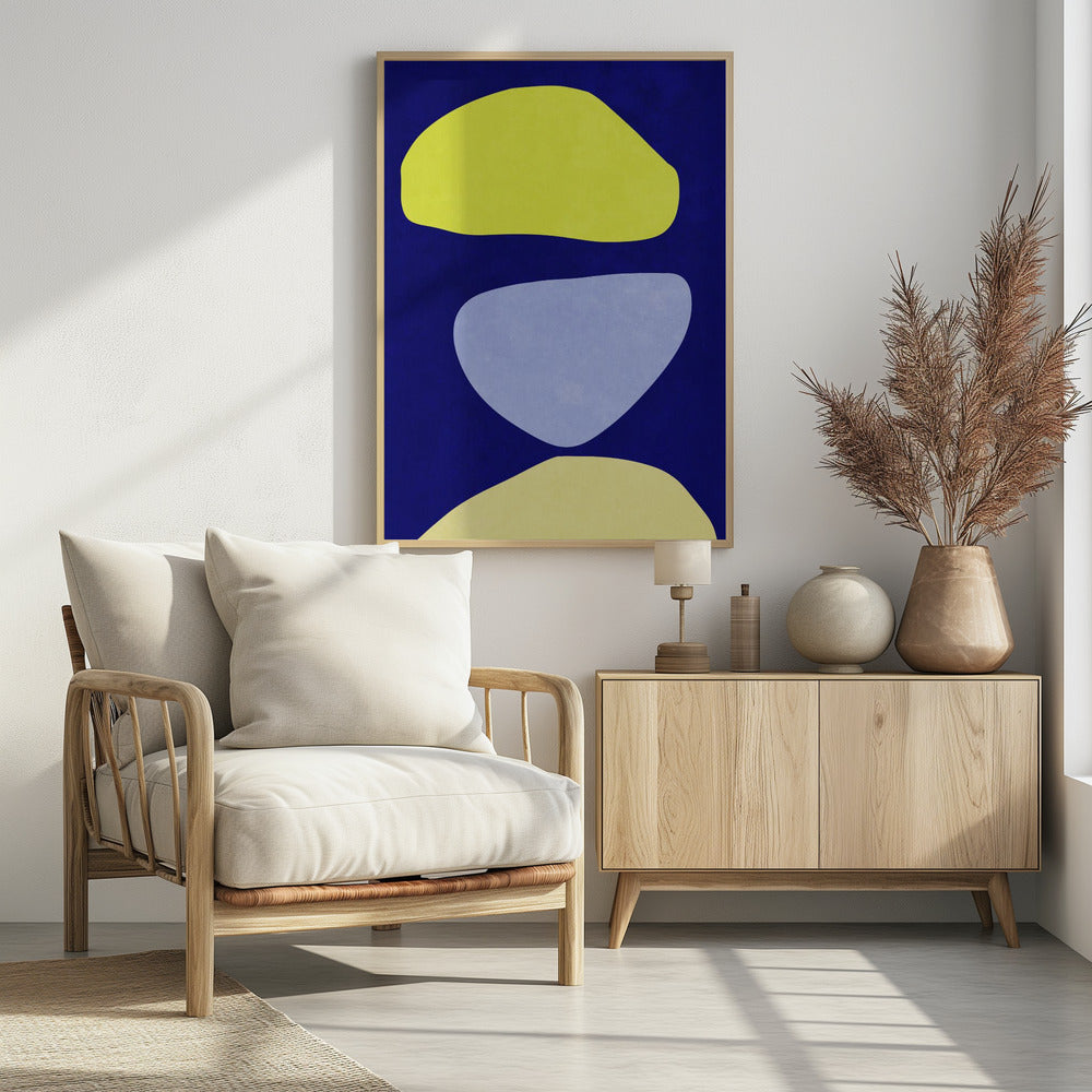 Abstracte vormen blauw en geel | Poster