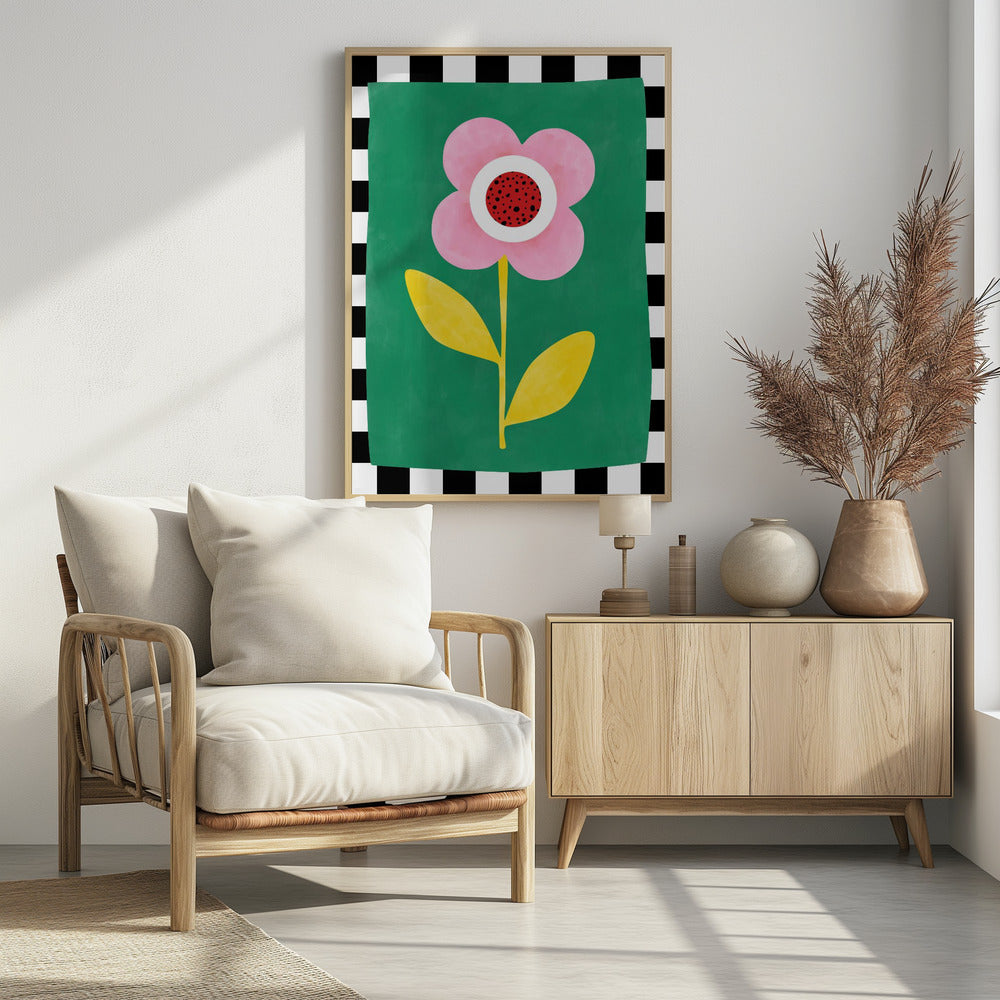 Roze bloem met gele bladeren | Poster