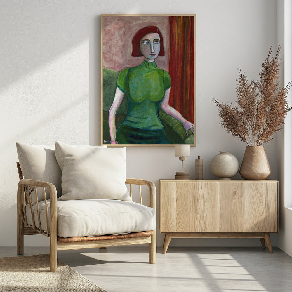 Vintage Red Head in Green | Poster