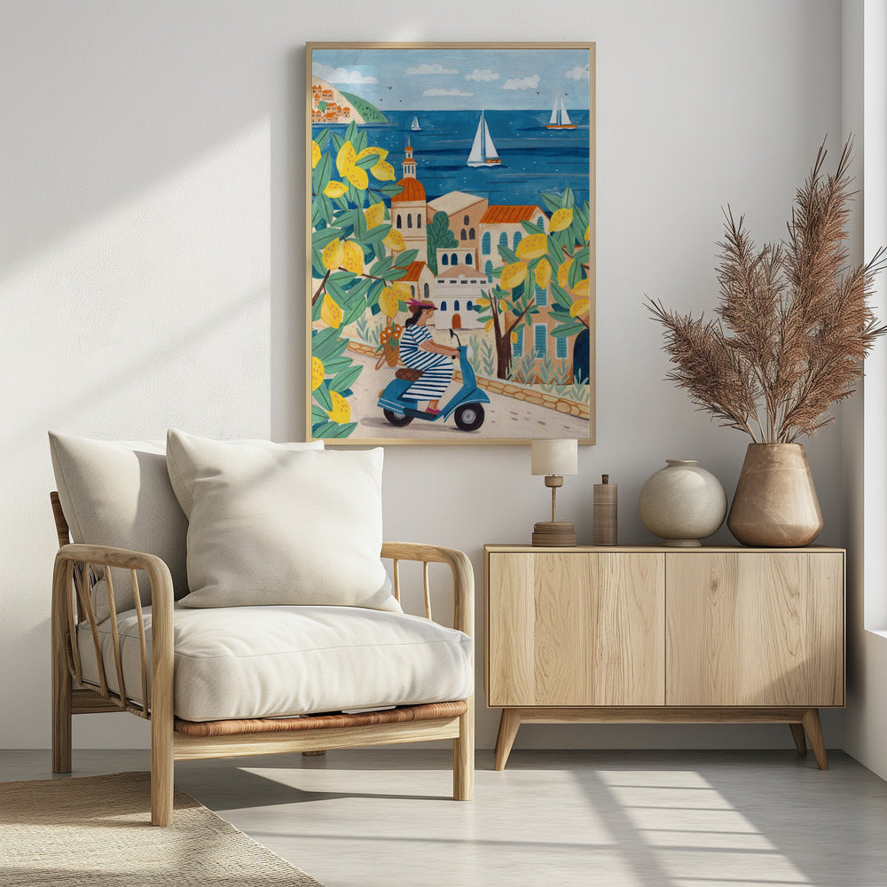 Reisposter vrouw aan de Amalfikust, Italië | Poster