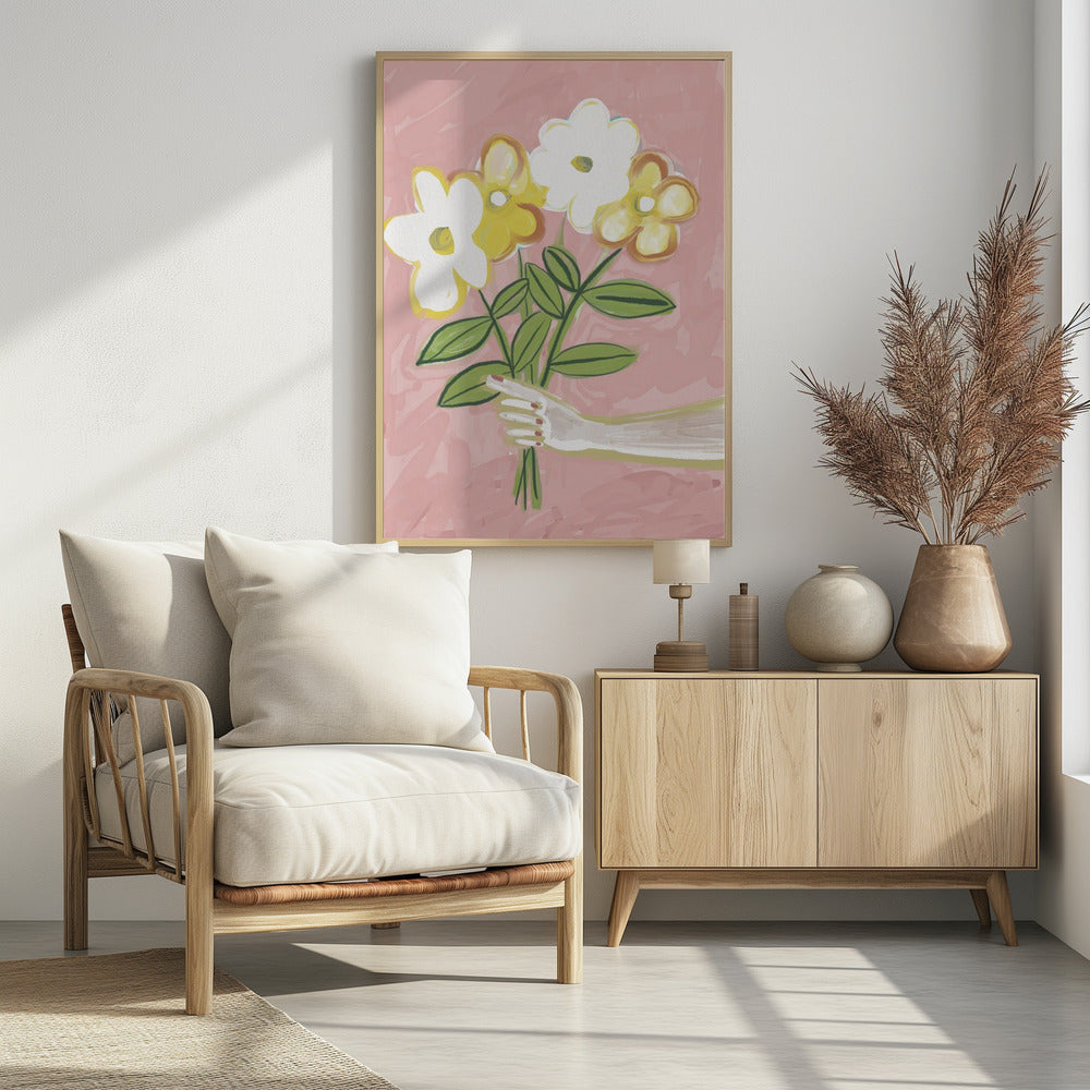 Bosje bloemen roze en geel | Poster
